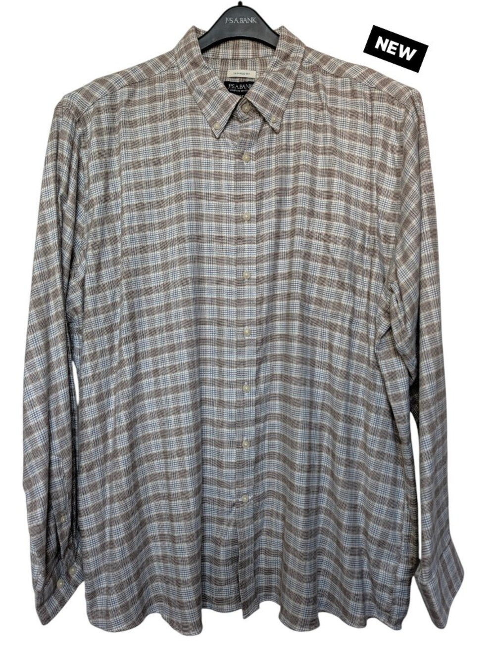 3XLT Flannel Shirt Beige Tan Blue Multicolor Jos A Bank Long Sleeve Mens Nwt New